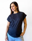 Blusa basica con puños y cuello en rib negro