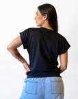 Blusa basica con puños y cuello en rib negro