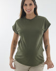 Blusa basica con puños y cuello en rib verde