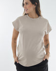 Blusa basica con puños y cuello en rib beige