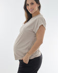 Blusa basica con puños y cuello en rib beige