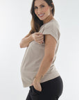 Blusa basica con puños y cuello en rib beige