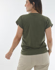 Blusa basica con puños y cuello en rib verde