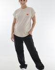 Blusa basica de rayas y estampado corazon beige