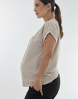 Blusa basica de rayas y estampado corazon beige