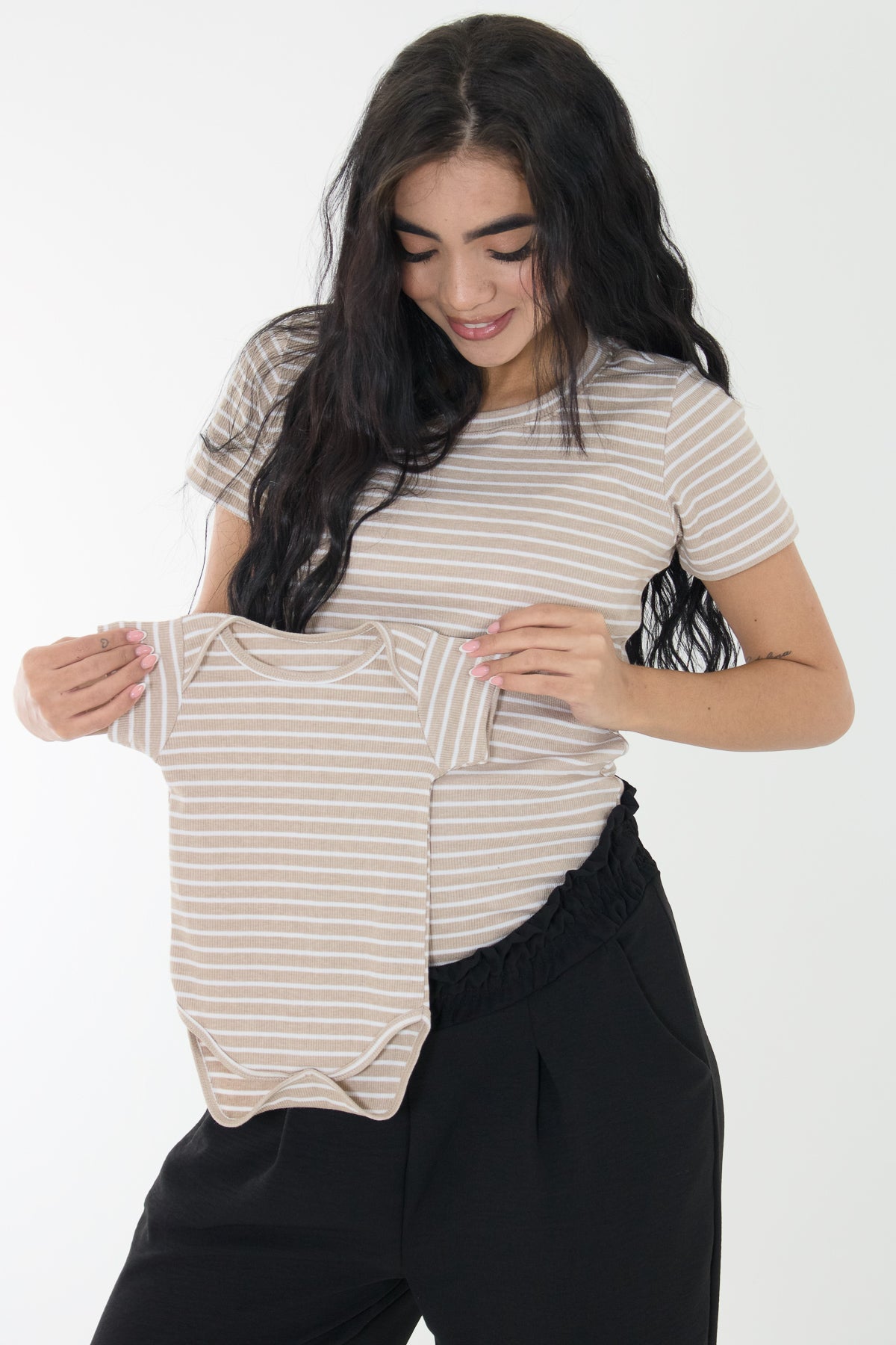Duo basica mama y body bb en rib beige