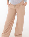 Pantalon tiro bajo jareta silueta amplia beige