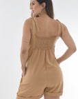Jumper short amarre tiras apto para la lactancia caqui