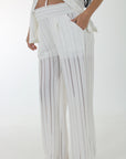 Set pantalon y blusa en tejido de punto tela transparencia ivory