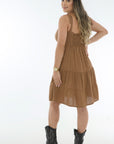 Vestido corto amarre en hombros caqui