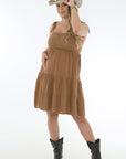 Vestido corto amarre en hombros caqui