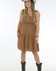 Vestido corto amarre en hombros caqui