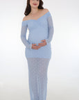 VESTIDO BLONDA HOMBROS DESCUBIERTOS azul