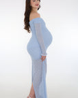 VESTIDO BLONDA HOMBROS DESCUBIERTOS azul