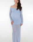 VESTIDO BLONDA HOMBROS DESCUBIERTOS azul