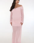 VESTIDO BLONDA HOMBROS DESCUBIERTOS rosa