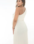 Vestido lanilla un solo hombro ivory