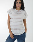 Blusa basica tela en textura rayas y transparencia ivory
