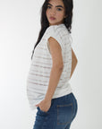 Blusa basica tela en textura rayas y transparencia ivory