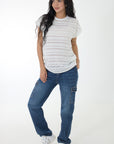 Blusa basica tela en textura rayas y transparencia ivory