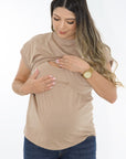 T shirt lactacia cuello y puños rib caqui