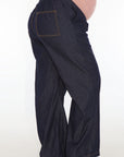 Pantalon indigo liviano suelto low rise ocuro azul