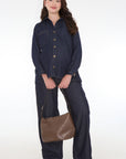 Pantalon indigo liviano suelto low rise ocuro azul