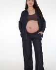 Pantalon indigo liviano suelto low rise ocuro azul