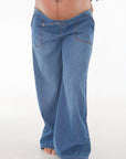 Pantalon ojaletes chambray azul