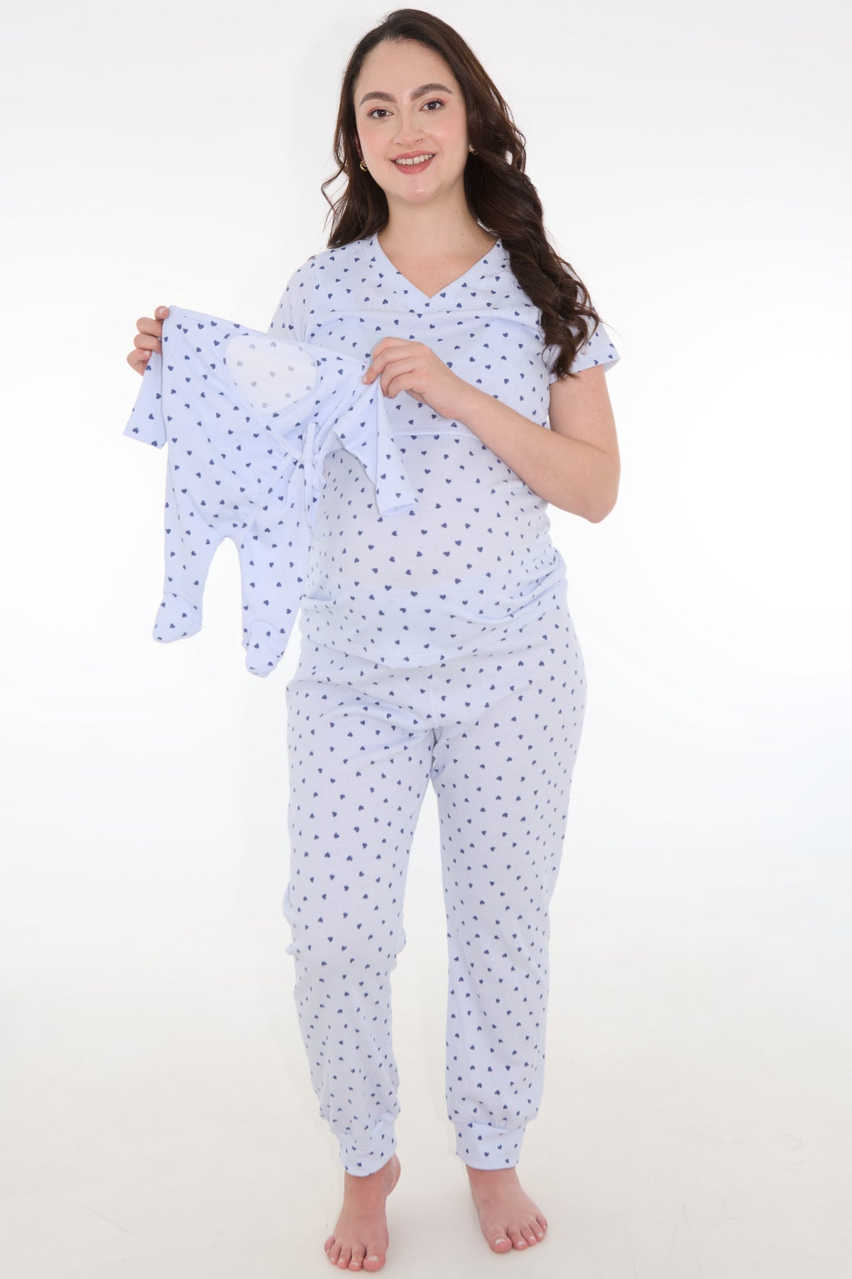 Pijama duo lactancia corazones azul