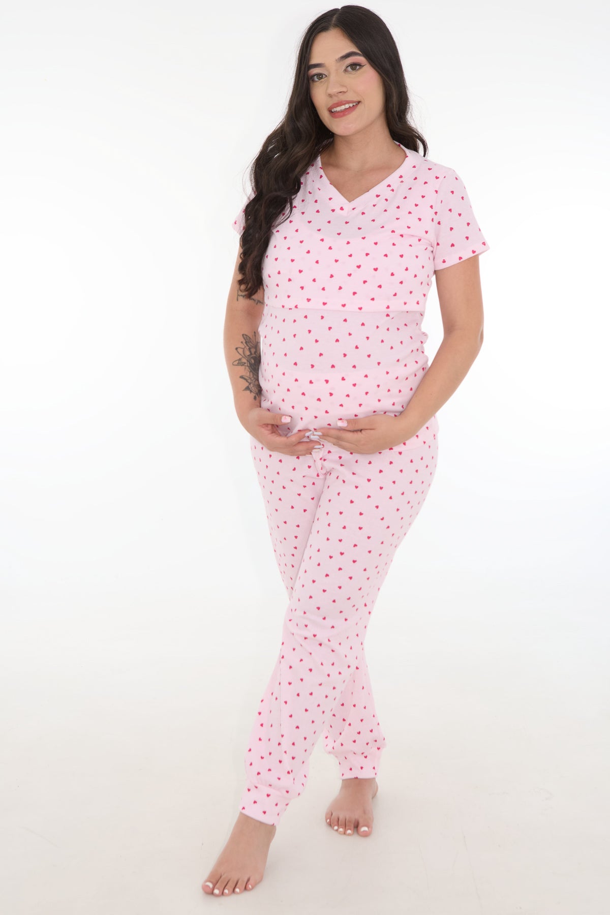 Pijama duo lactancia corazones rosa