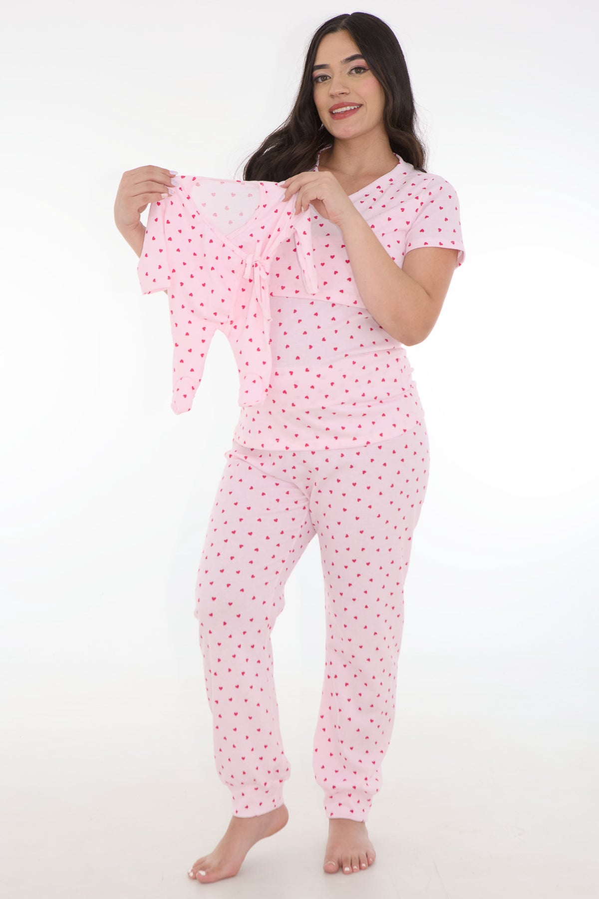 Pijama duo lactancia corazones rosa