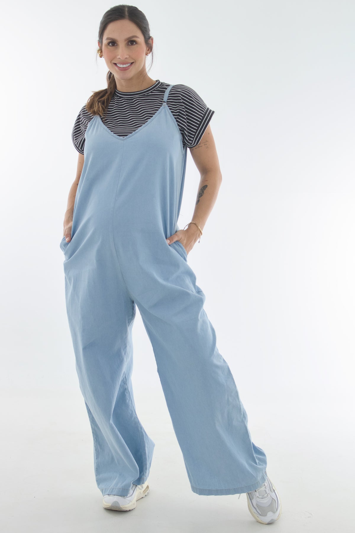 Yumper Ropa Jumper silueta amplia tiras indigo liviano azul para embarazadas – Clio ...