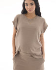 set pantalon y blusa lactancia en lanilla cafe