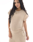 set pantalon y blusa lactancia en lanilla beige