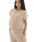 set pantalon y blusa lactancia en lanilla beige