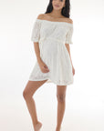 vestido en tejido de punto hombros descubiertos ivory