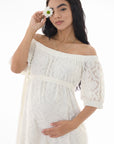 vestido en tejido de punto hombros descubiertos ivory