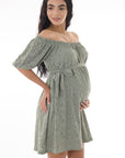 vestido en tejido de punto hombros descubiertos verde