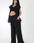 Set pantalon y blusa en tejido de punto tela transparencia negro