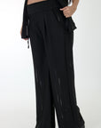 Set pantalon y blusa en tejido de punto tela transparencia negro