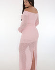VESTIDO BLONDA HOMBROS DESCUBIERTOS rosa