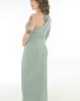 Vestido lanilla un solo hombro verde